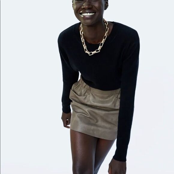 ZARA taupe brown Faux leather paperbag miniskirt with pockets size medium - Picture 4 of 15